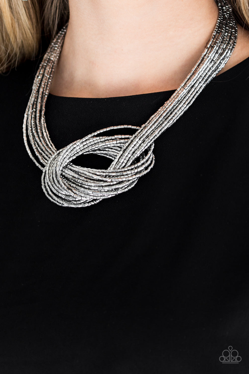 Paparazzi Knotted Knockout - Silver Necklace