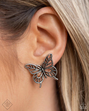 Paparazzi High and FLIGHTY - Silver Earrings