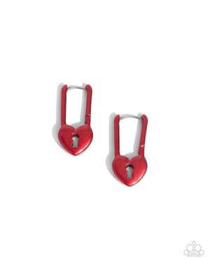 Paparazzi Pampered Padlock - Red Earrings