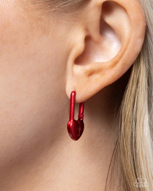 Paparazzi Pampered Padlock - Red Earrings