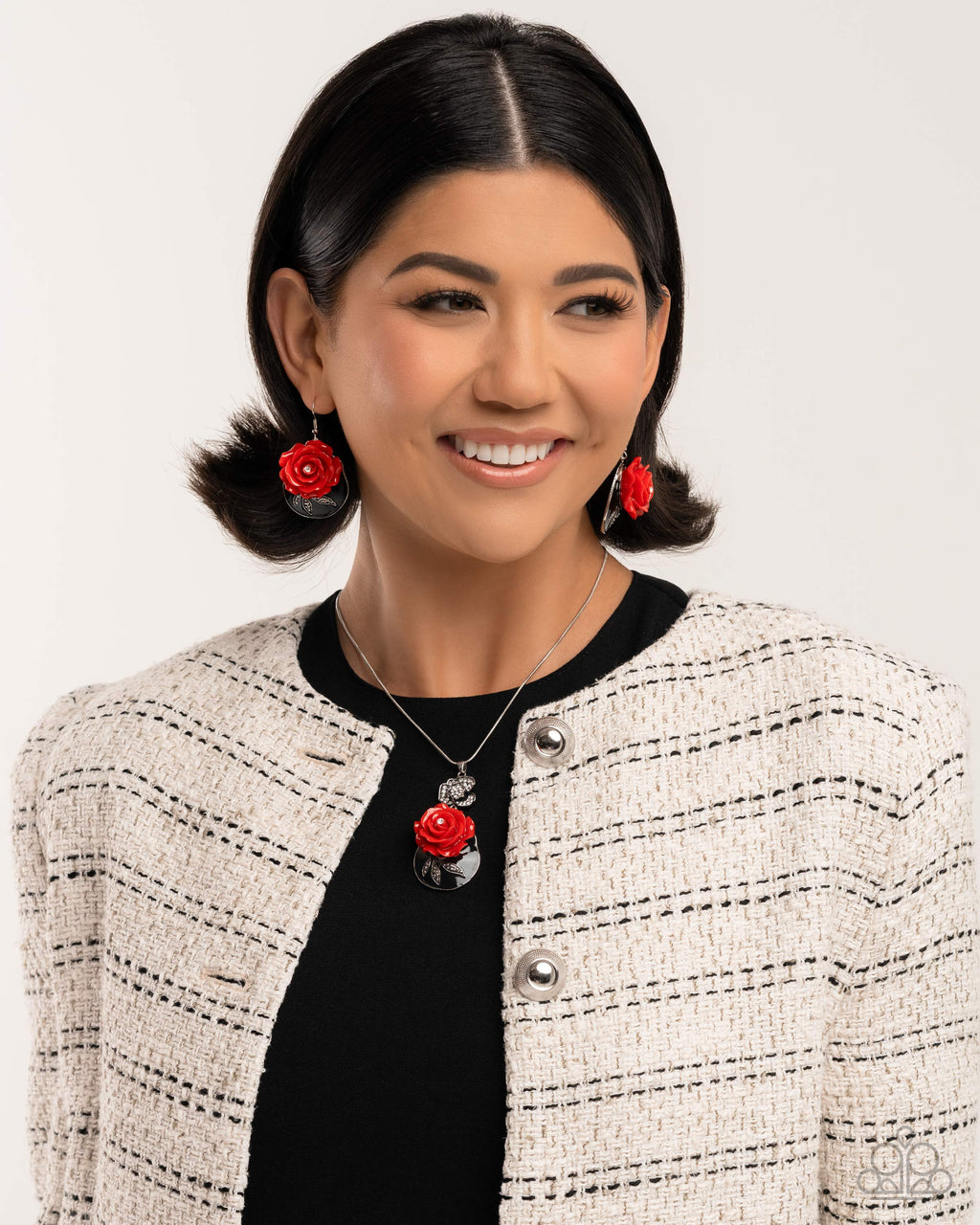 PaparazziRosy Rendezvous - Red Necklace and  Rosy Rally Red Earrings