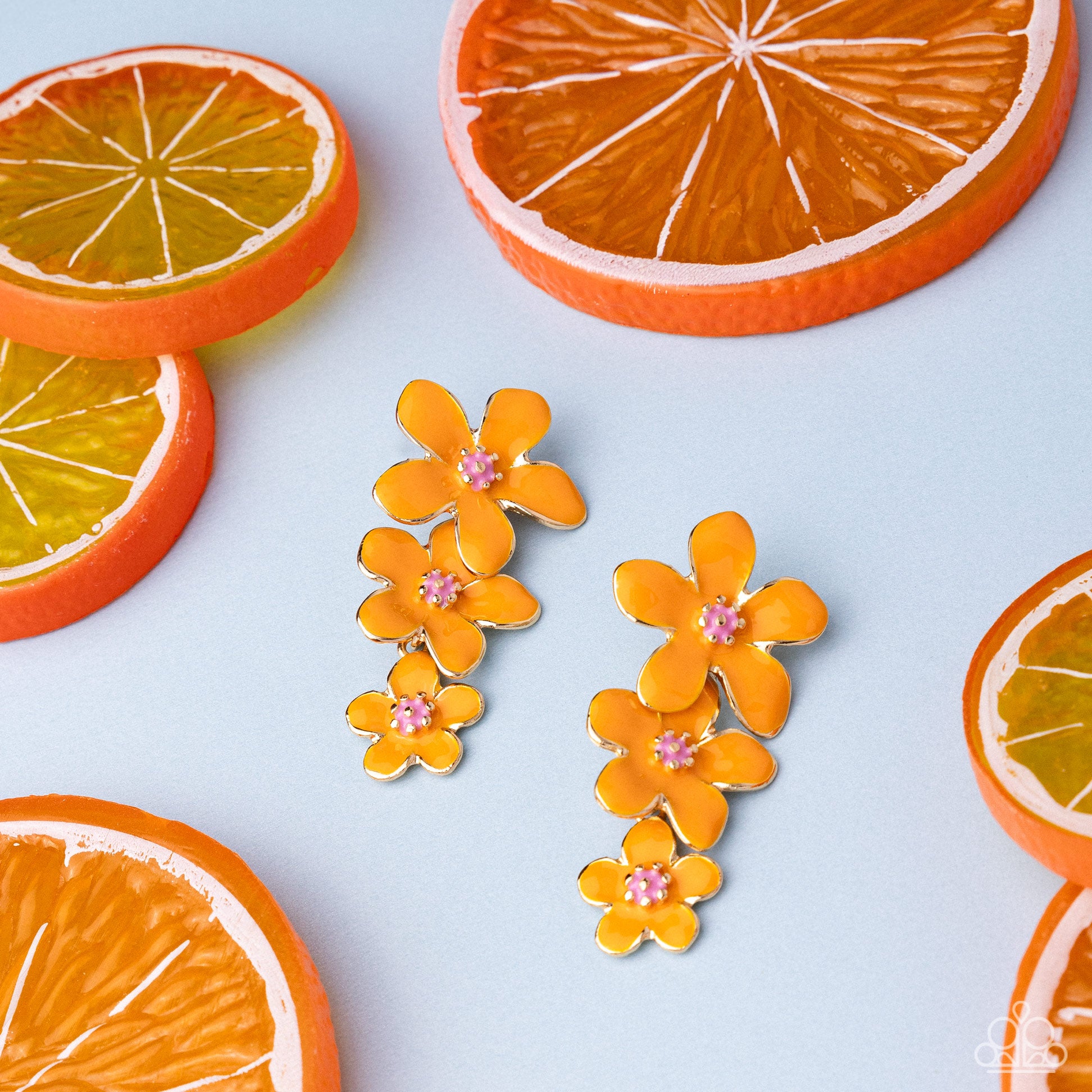 Paparazzi Crack of BLOOM - Orange Earrings