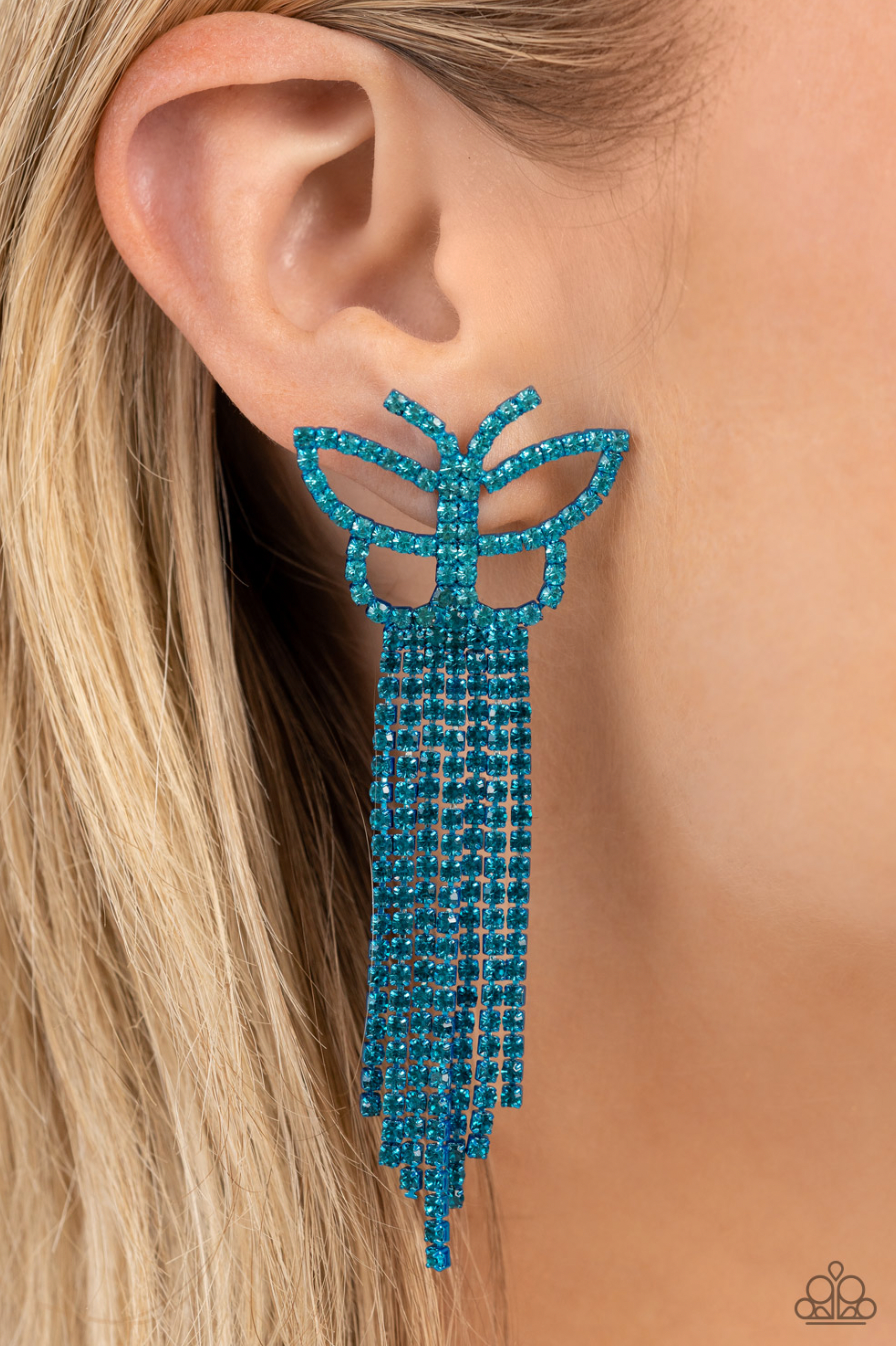 Paparazzi Life of the Party Exclusive July 2023 - Billowing Butterflies Blue Post Earrings