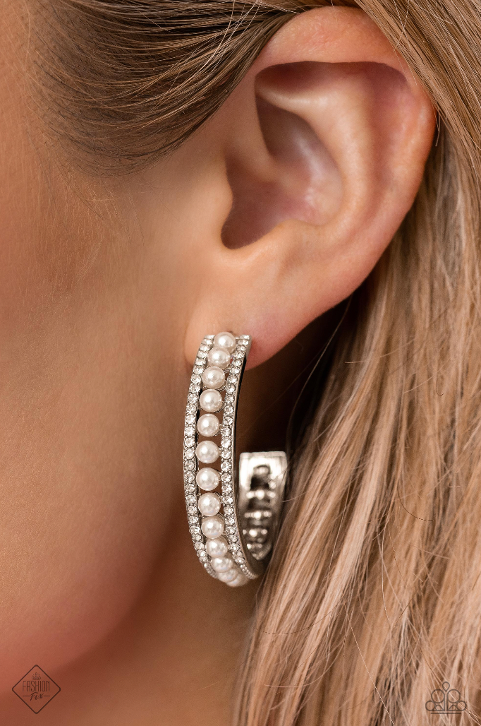 Paparazzi Pearl Happy - White Hoop Earrings