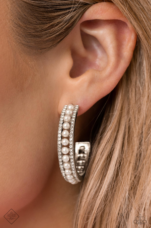 Paparazzi Pearl Happy - White Hoop Earrings