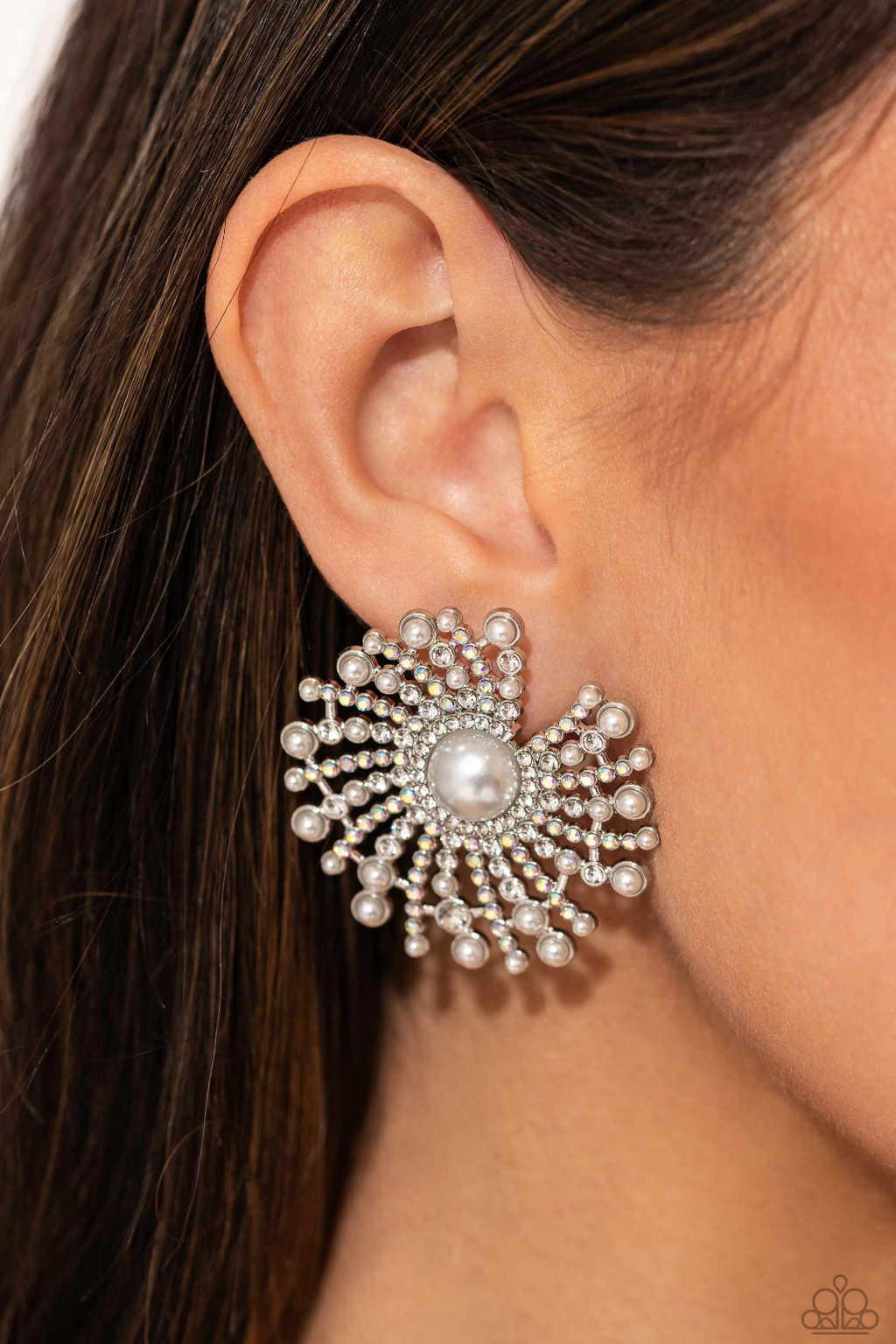 Paparazzi Life of the Party Exclusive December 2023 - Fancy Fireworks White Earrings