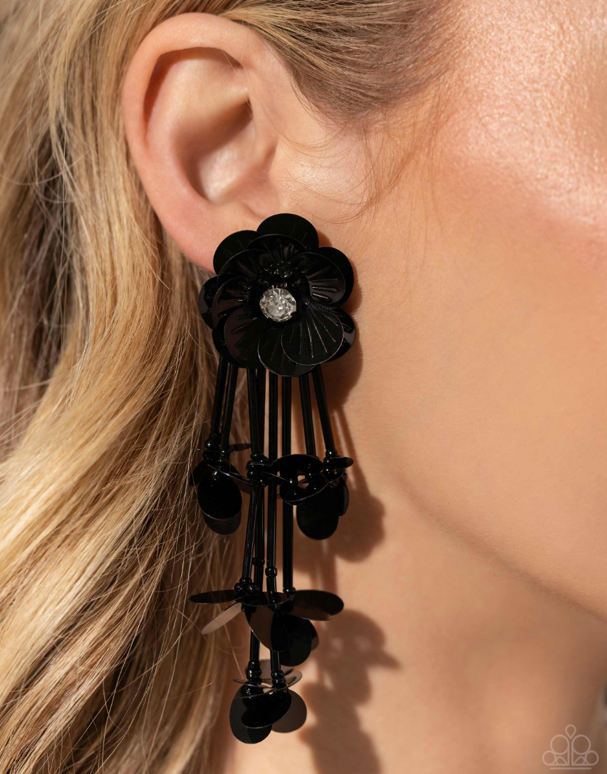 Paparazzi Life of the Party Exclusive April 2024 - Floral Future - Black Earrings