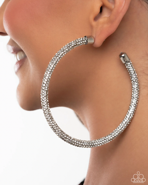 Paparazzi Life of the Party Exclusive May 2025 - Classy Condition White Hoop Earrings