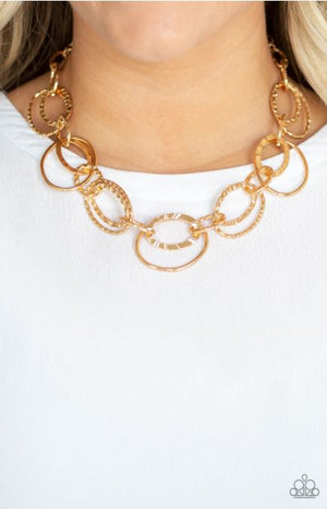 Paparazzi Bend OVAL Backwards - Gold Necklace - Spellbound Jewelz