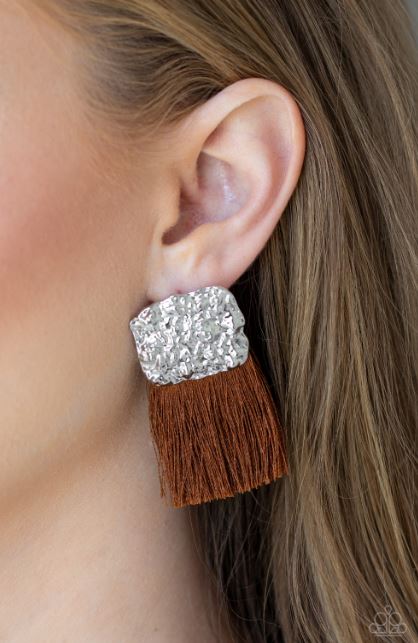 Paparazzi Plume Bloom - Brown Earrings - Spellbound Jewelz