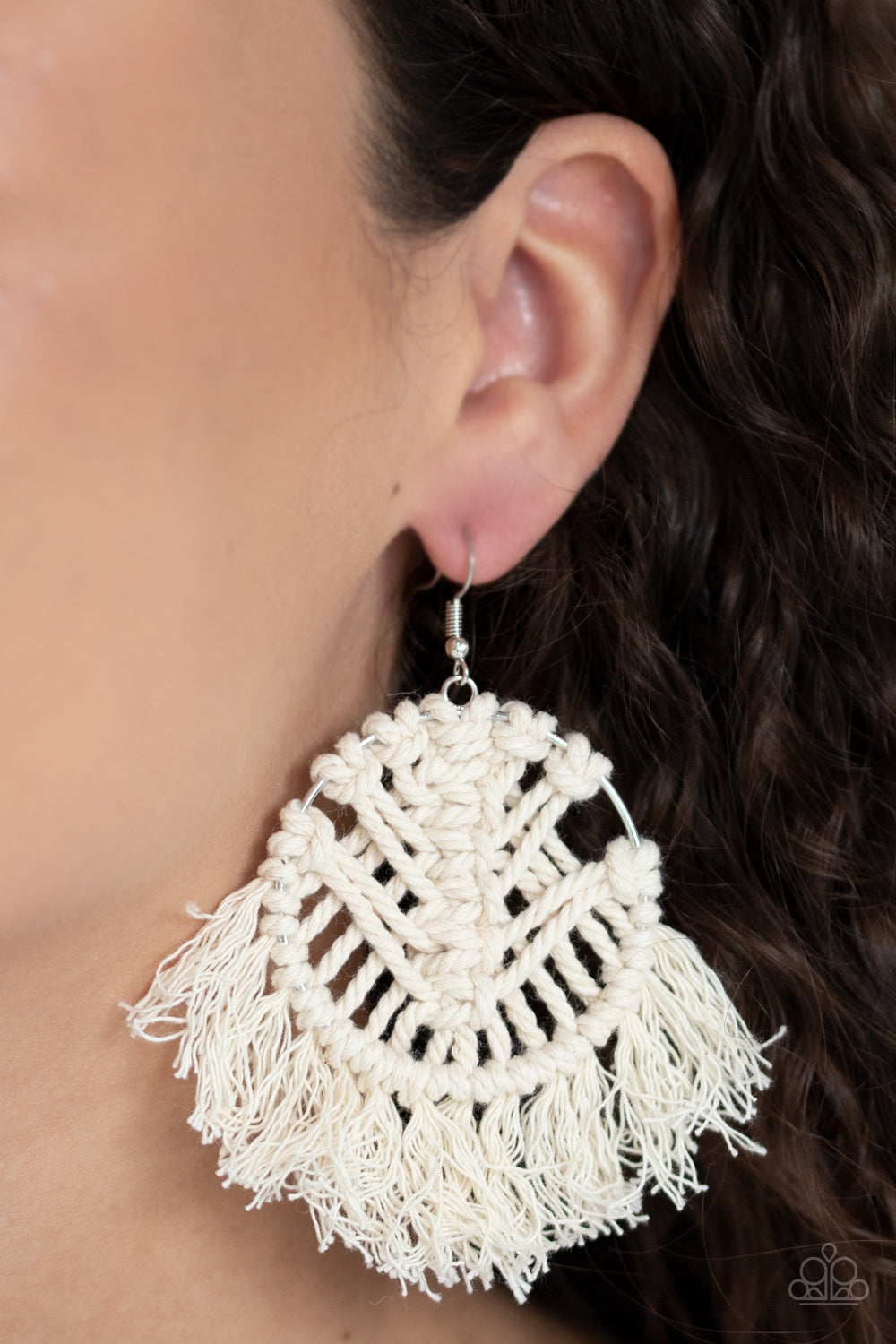 Paparazzi All About MACRAME - White Earrings