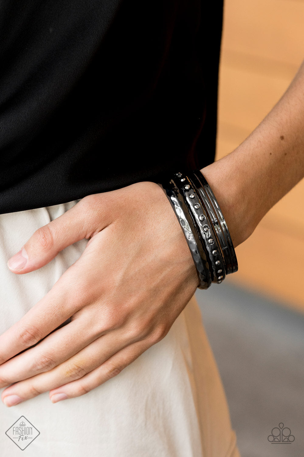 Paparazzi Revved Up Rhinestones - Black Bracelet
