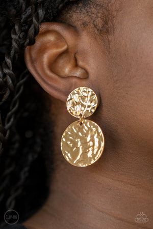 Paparazzi Relic Ripple - Gold Clip-On Earrings