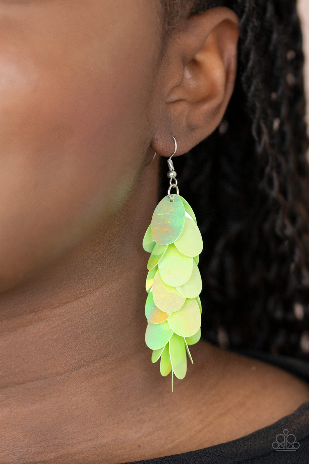 Paparazzi Stellar In Sequins - Green Earrings