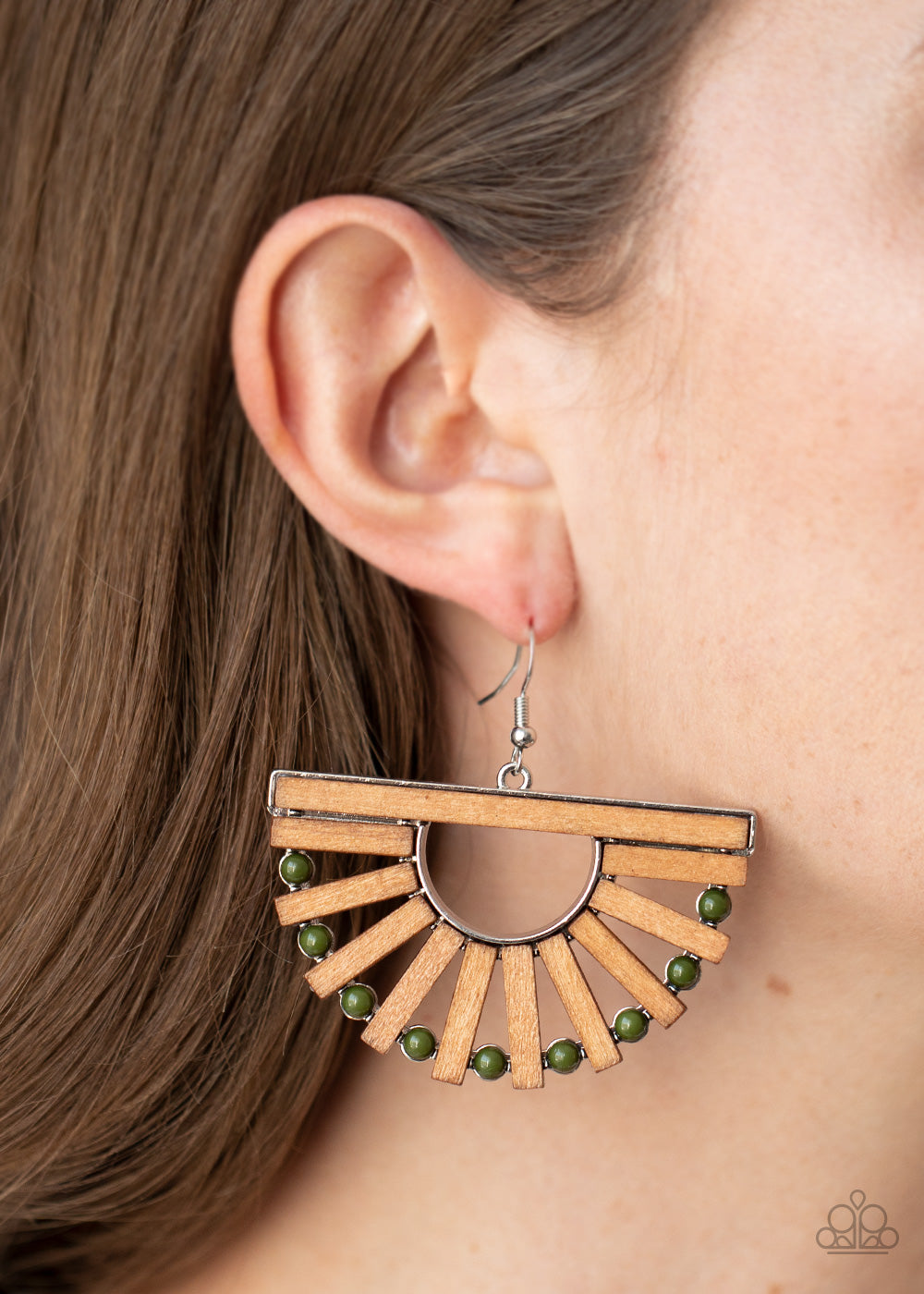 Paparazzi Wooden Wonderland - Green Earrings