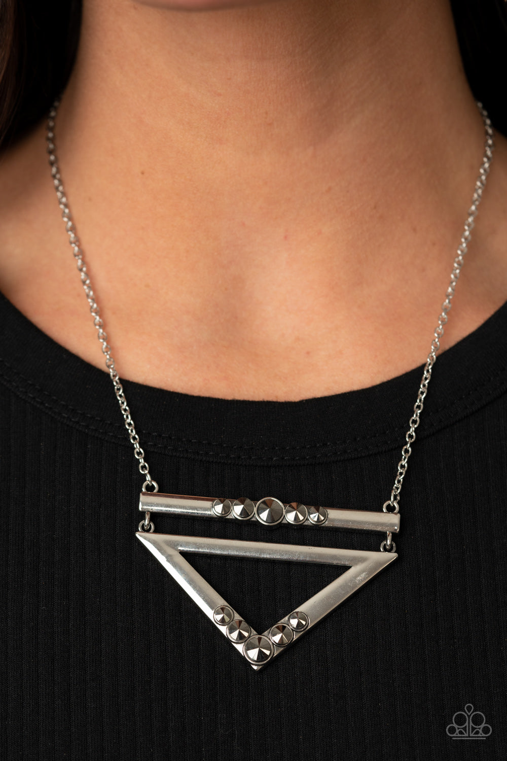 Paparazzi Triangulated Twinkle - Silver Necklace
