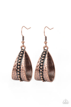 Paparazzi STIRRUP Some Trouble - Copper Earrings