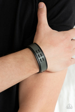 gray leather,  black leather band