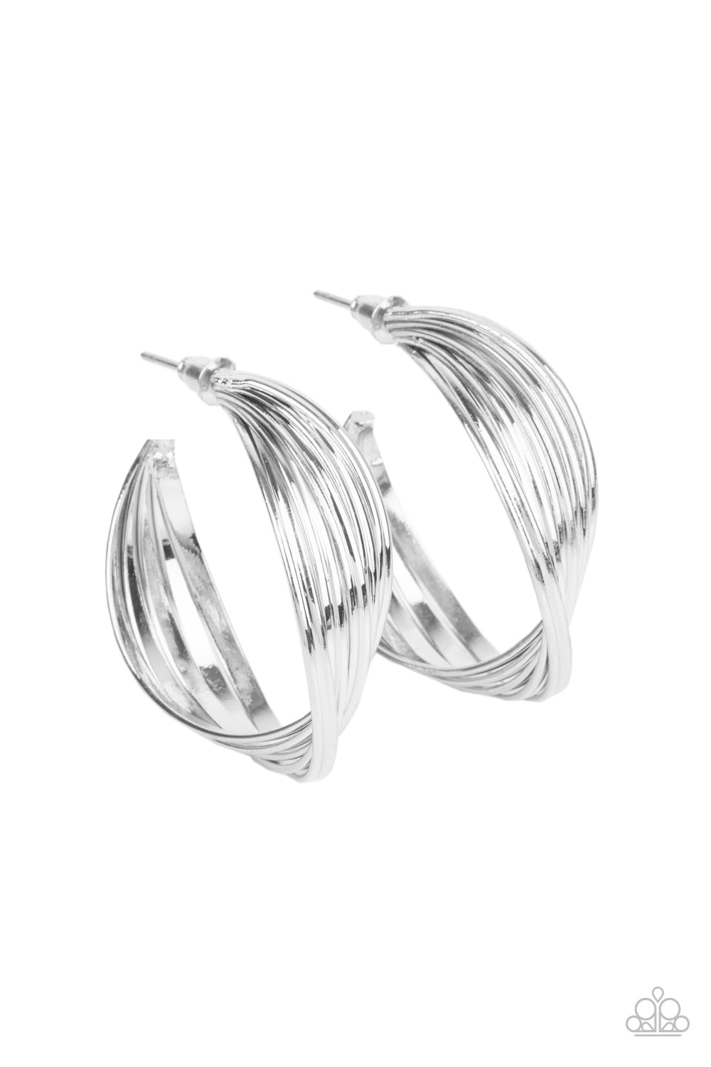 shiny silver hoops delicately twists at the center