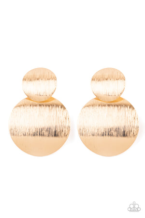 Paparazzi Here Today, GONG Tomorrow - Gold Earrings