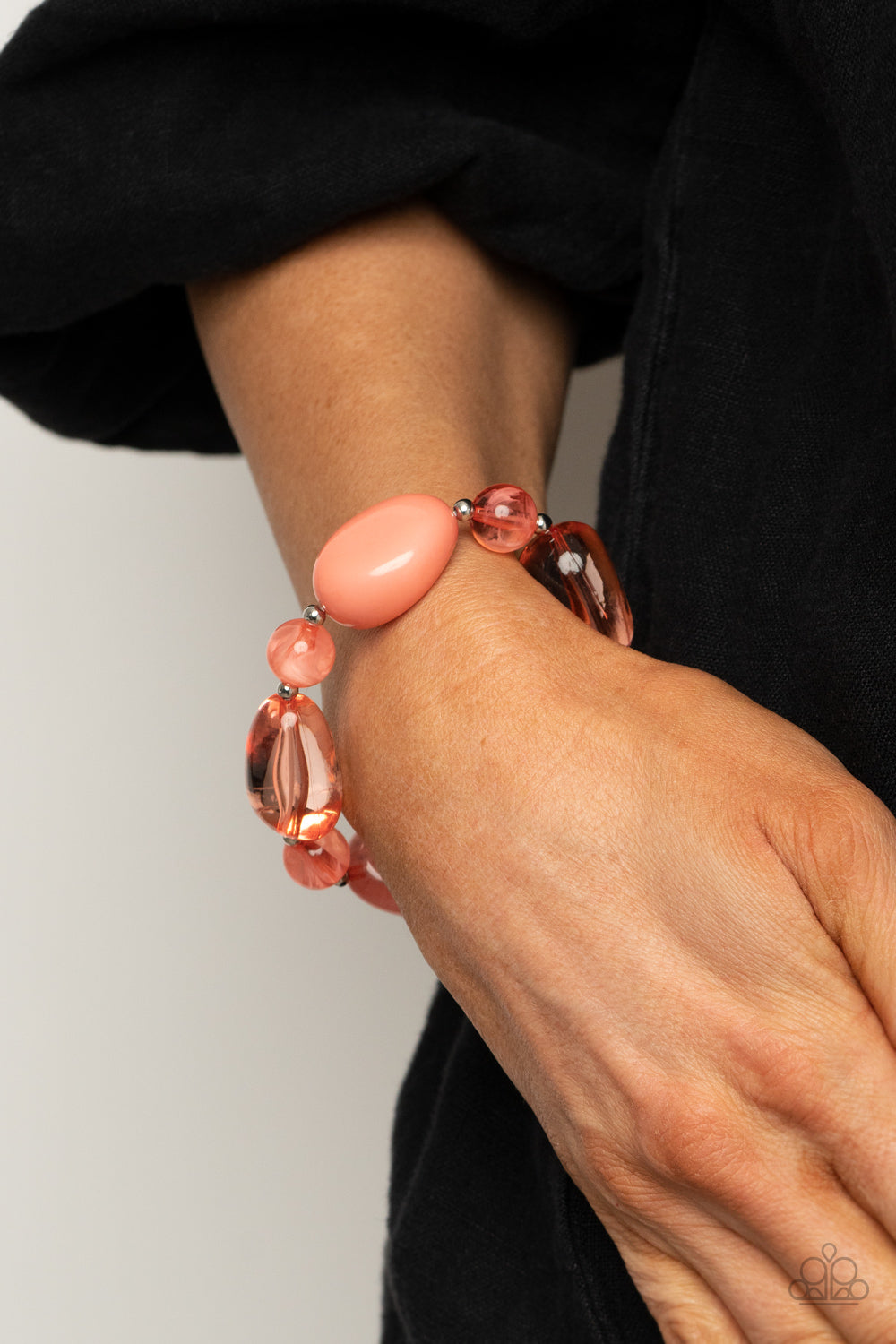 Burnt Coral Orange Silver Stretchy Band