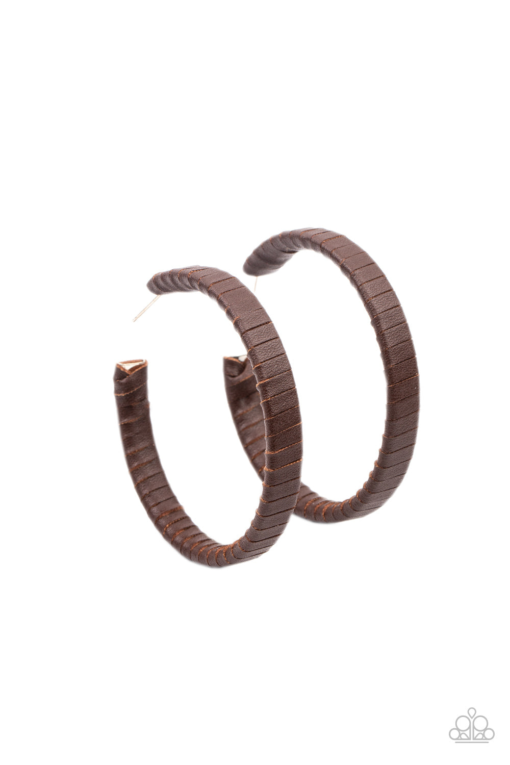 rustic brown leather lace wraps around a thick silver hoop