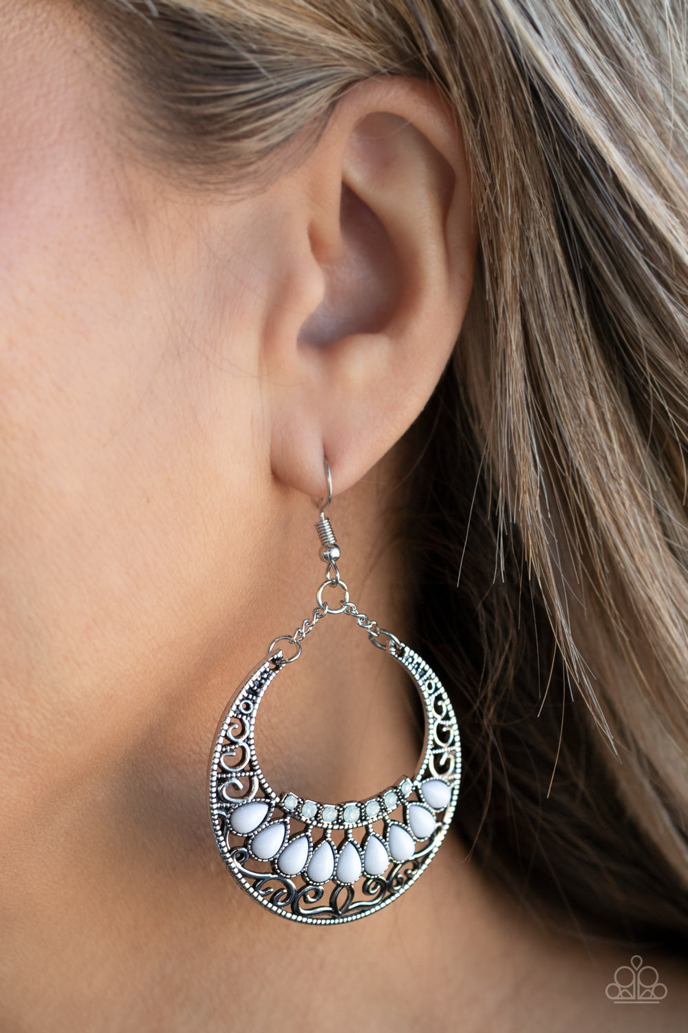 Paparazzi Crescent Couture - White Earrings
