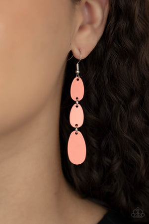 shiny Burnt Coral finish, lengthened oval frames drip from the ear