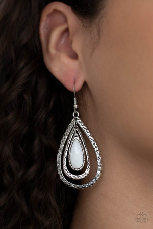 Paparazzi Teardrop Torrent - White Earrings