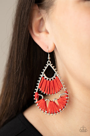 Red threaded, teardrop 