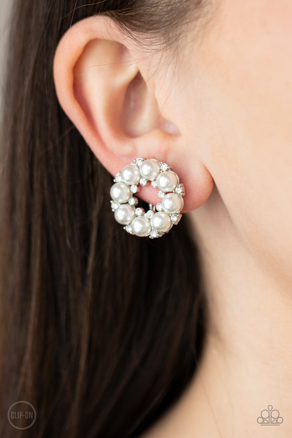 Paparazzi Roundabout Ritz - White Earrings