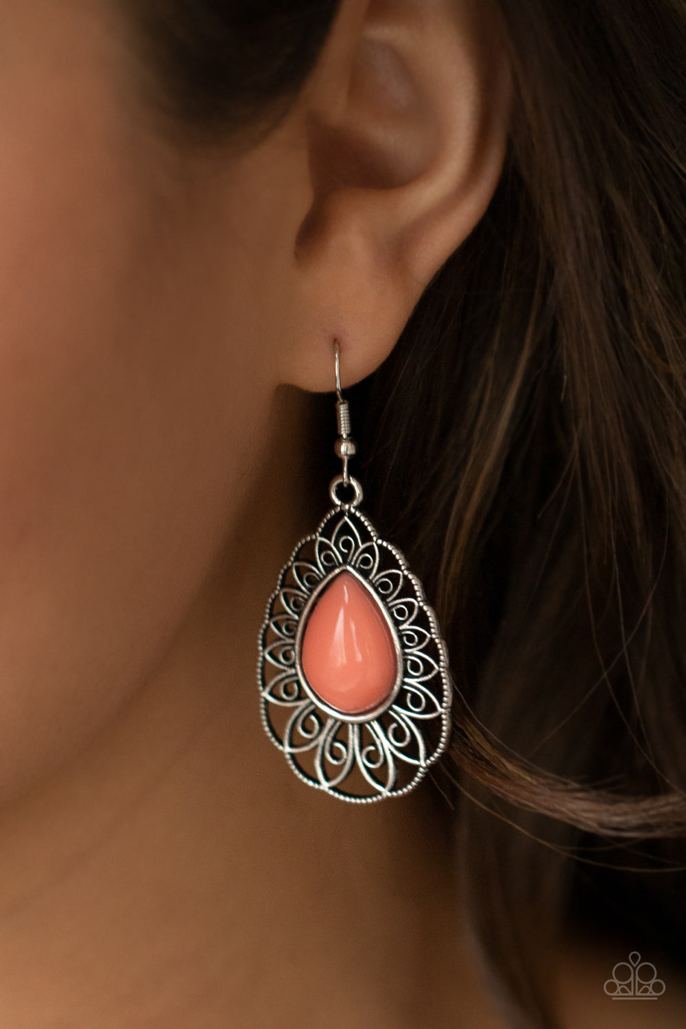 Burnt Coral teardrop, silver teardrop