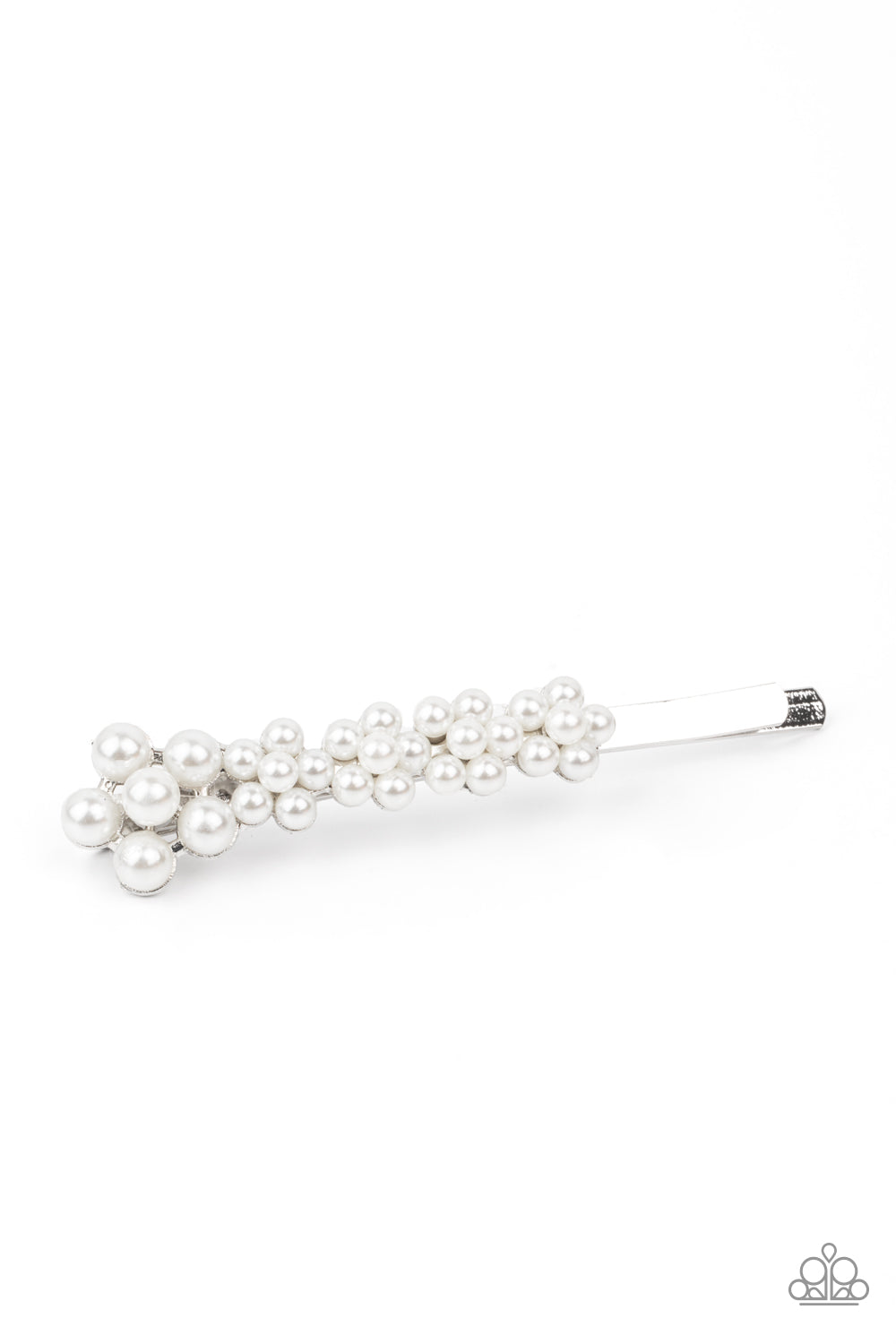 bubbly collection of pearls adorns the front of a classic silver bobby pin