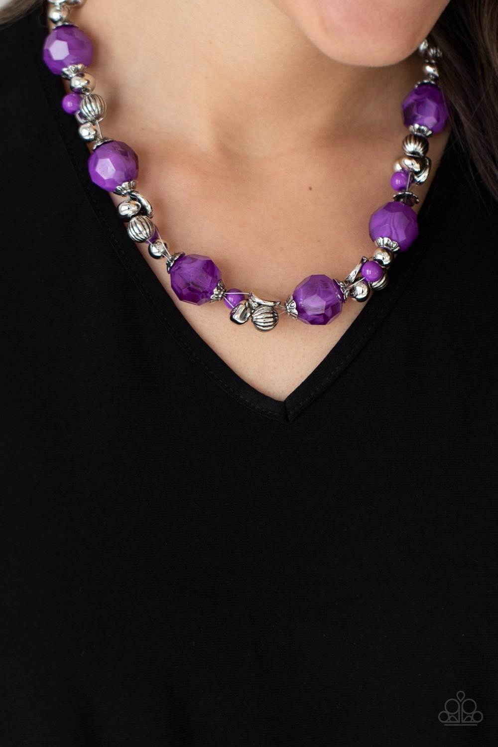  Amethyst Orchid crystal-like beads join clusters of mismatched silver and Amethyst Orchid beads along a wire