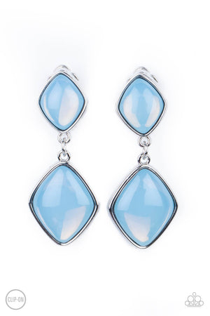 diamond shaped Cerulean opals are pressed into the centers of rustic silver frames