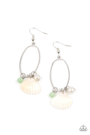 Paparazzi This Too SHELL Pass - Green Earrings
