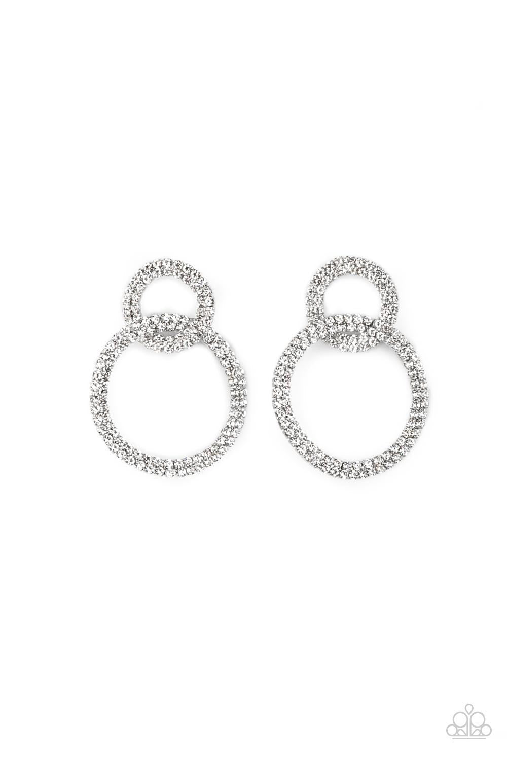 Rows of sparkly white rhinestones encircle into two interconnected hoops, creating a jaw-dropping lure