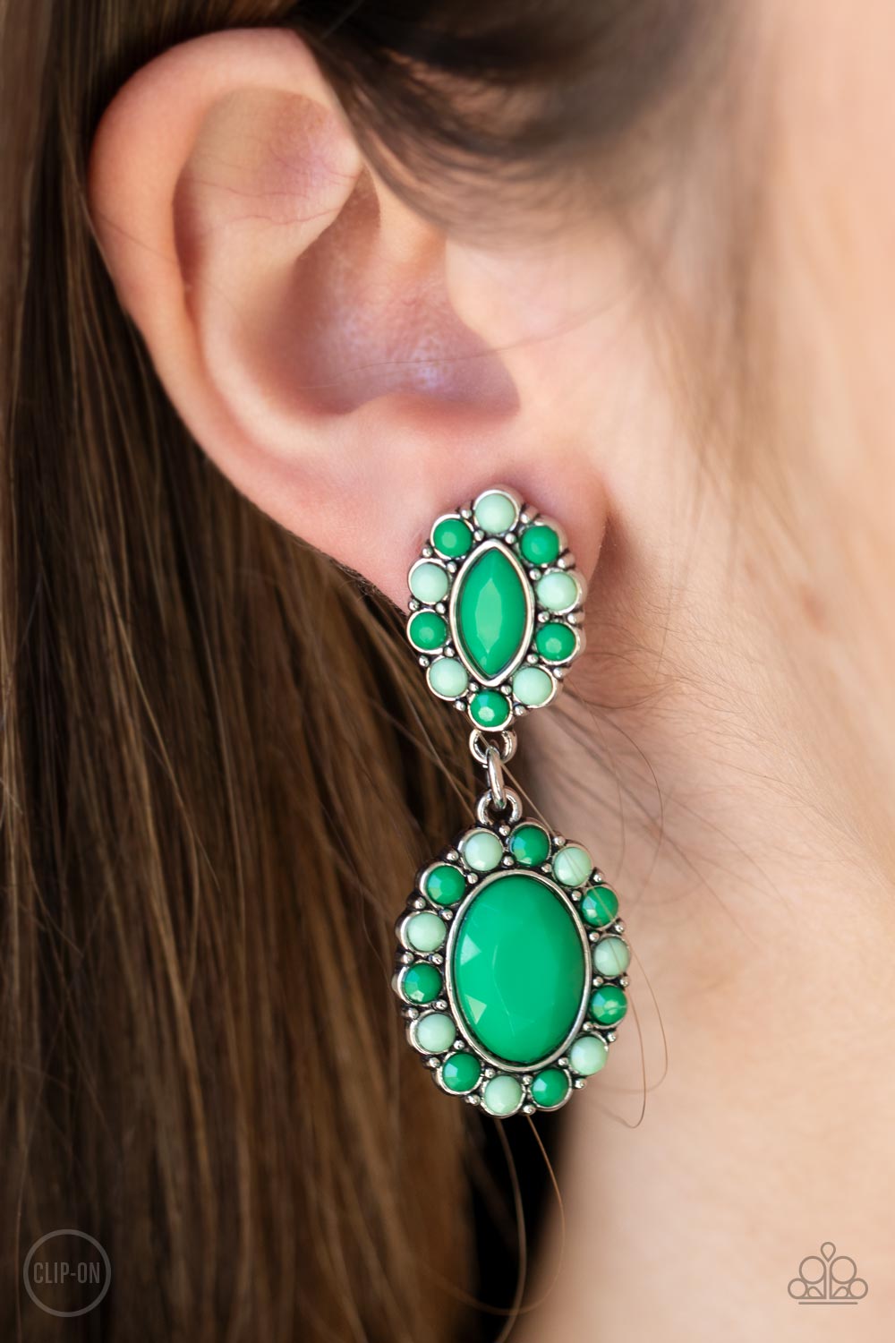Mint and Green Ash beads, a pair of marquise and oval Mint beads delicately link into a colorful lure 