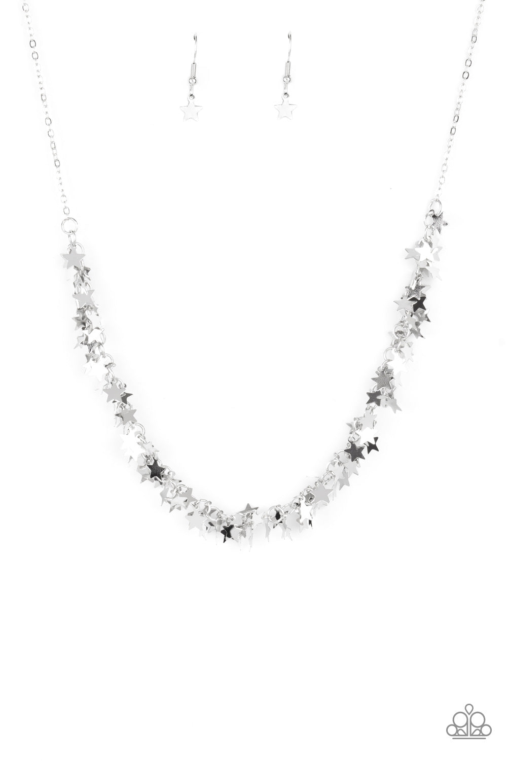 A glistening collection of dainty silver star charms delicately cluster on a classic silver chain