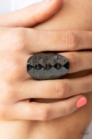 Paparazzi Ferociously Faceted - Black Ring