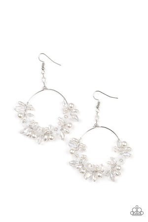 Paparazzi Life of the Party Exclusive February 2022 - Floating Gardens White Earrings