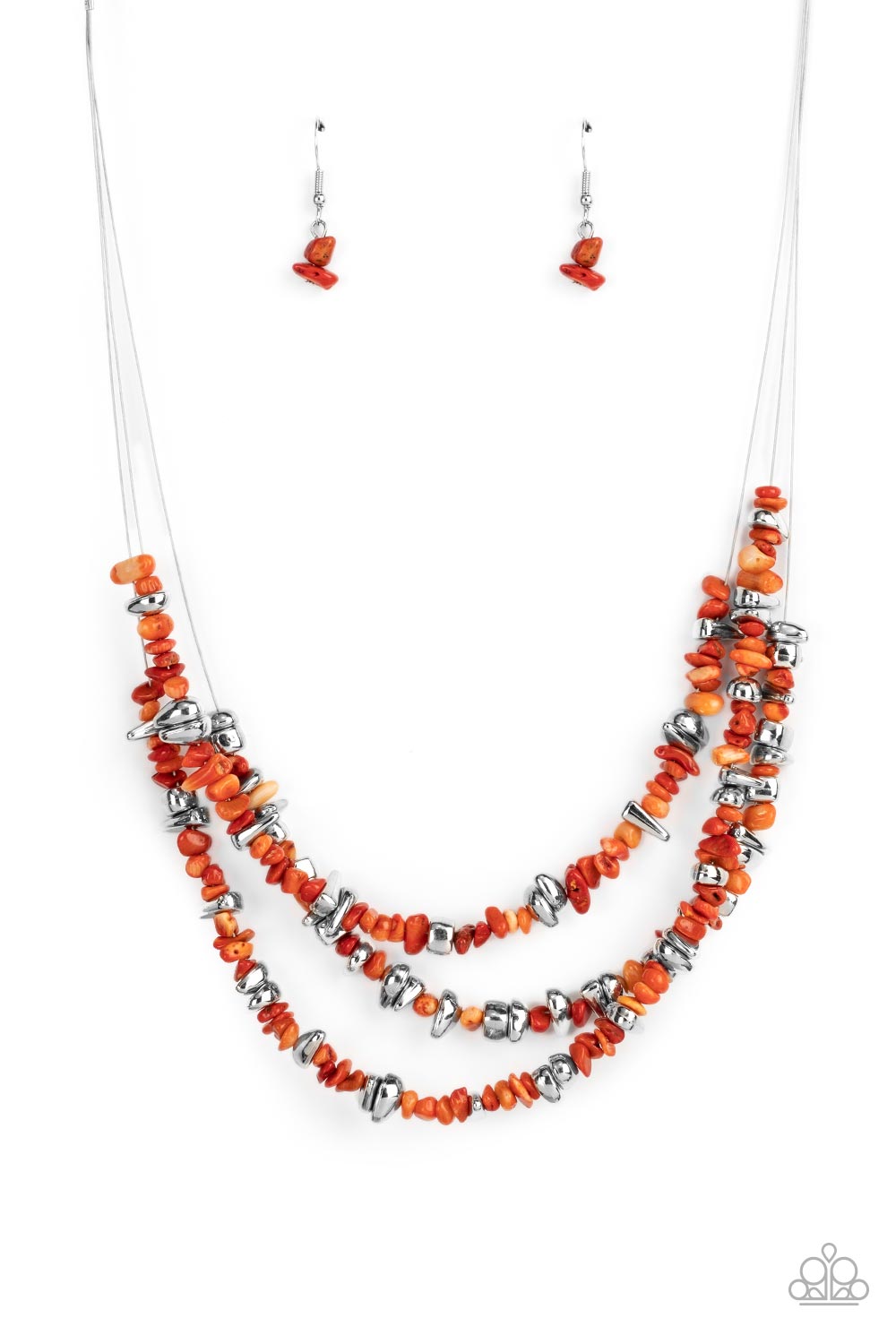 Paparazzi Placid Pebbles - Orange Necklace