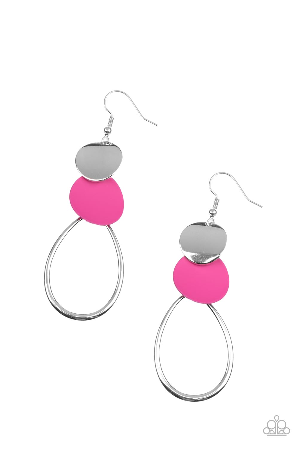 slightly bent surfaces, a shiny silver and Fuchsia Fedora matte disc links with an airy silver teardrop frame