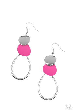 slightly bent surfaces, a shiny silver and Fuchsia Fedora matte disc links with an airy silver teardrop frame