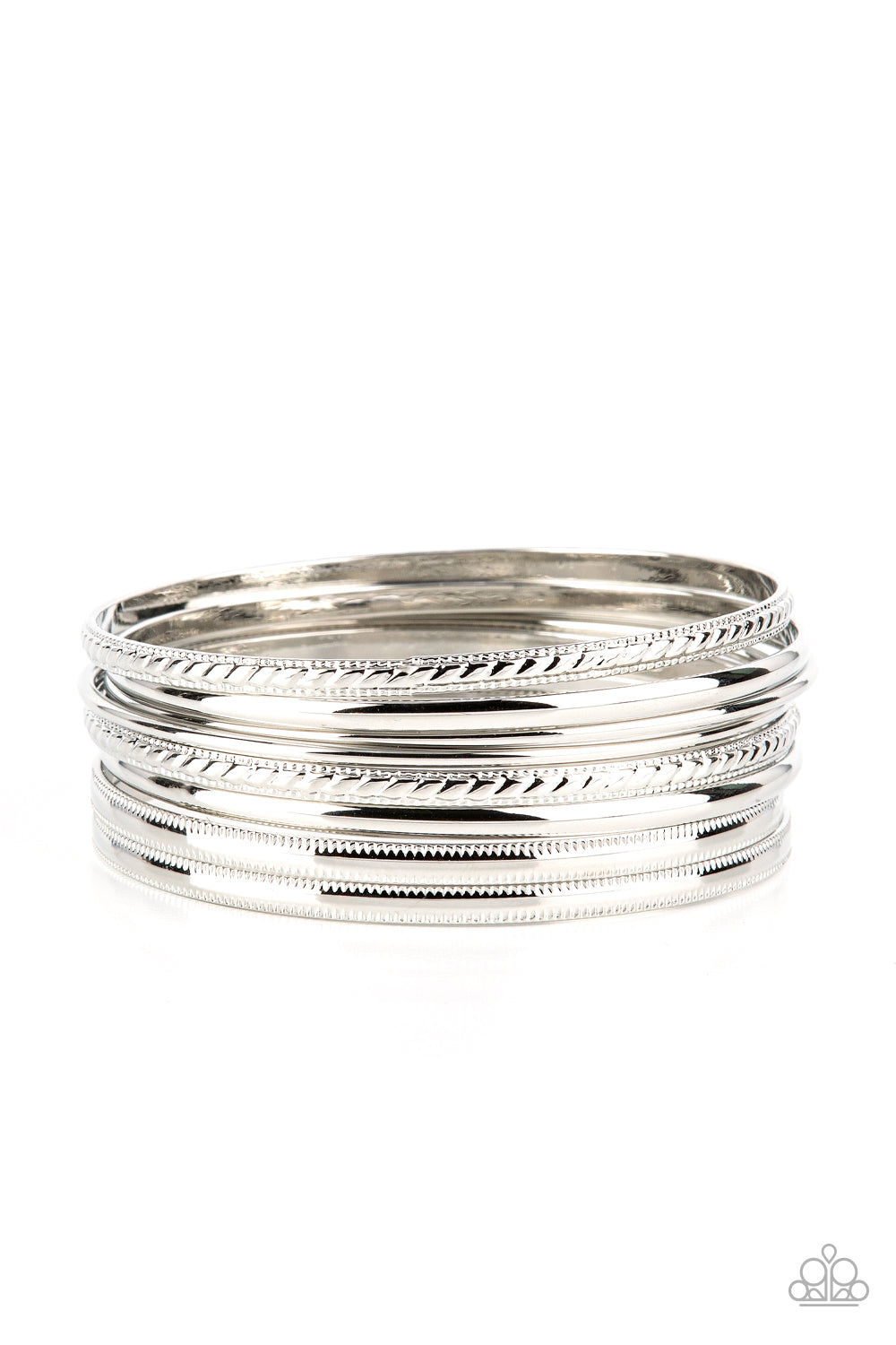classic silver bangles, varying in smooth and textured finishes