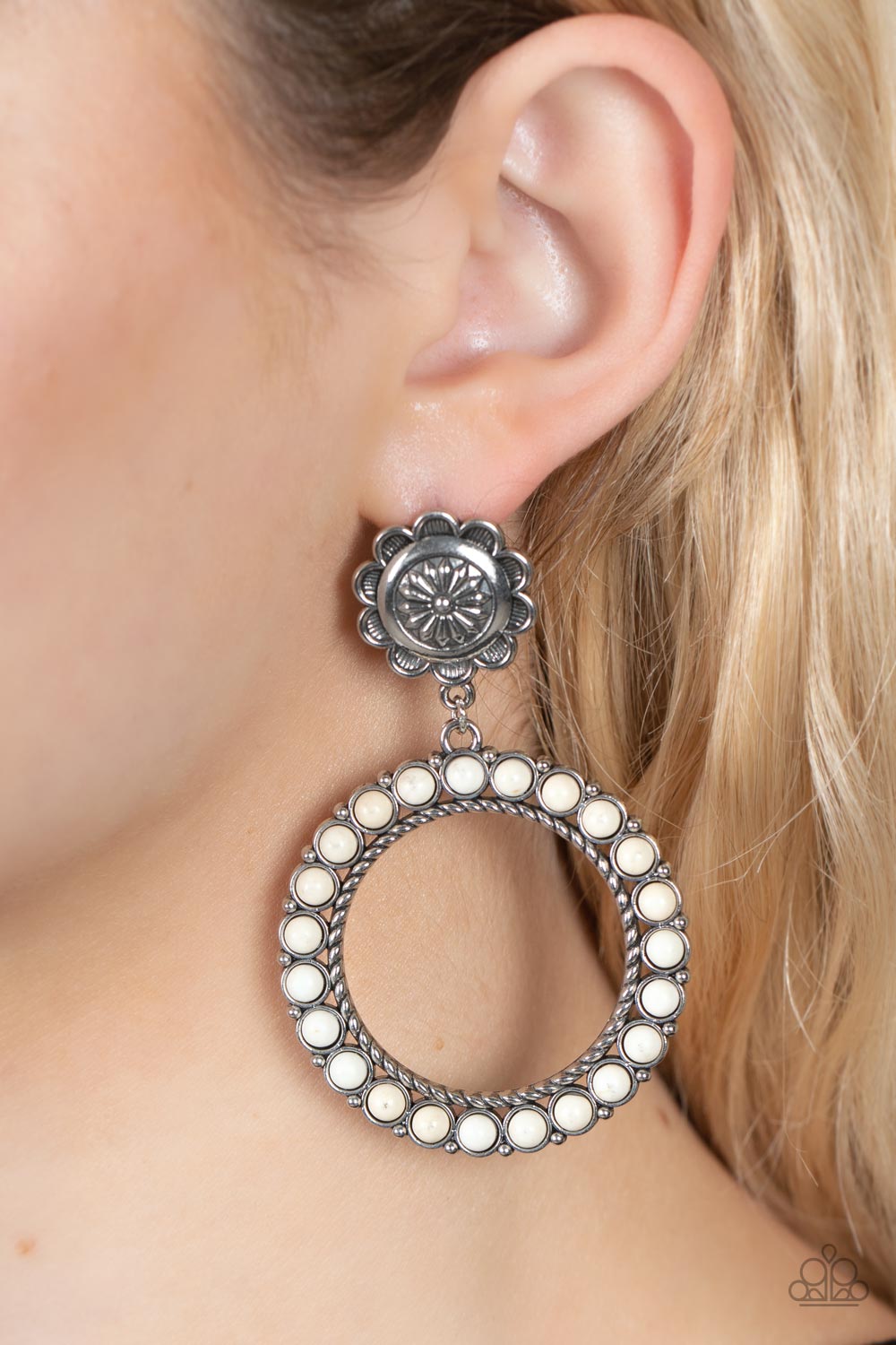 Paparazzi Playfully Prairie - White Earrings