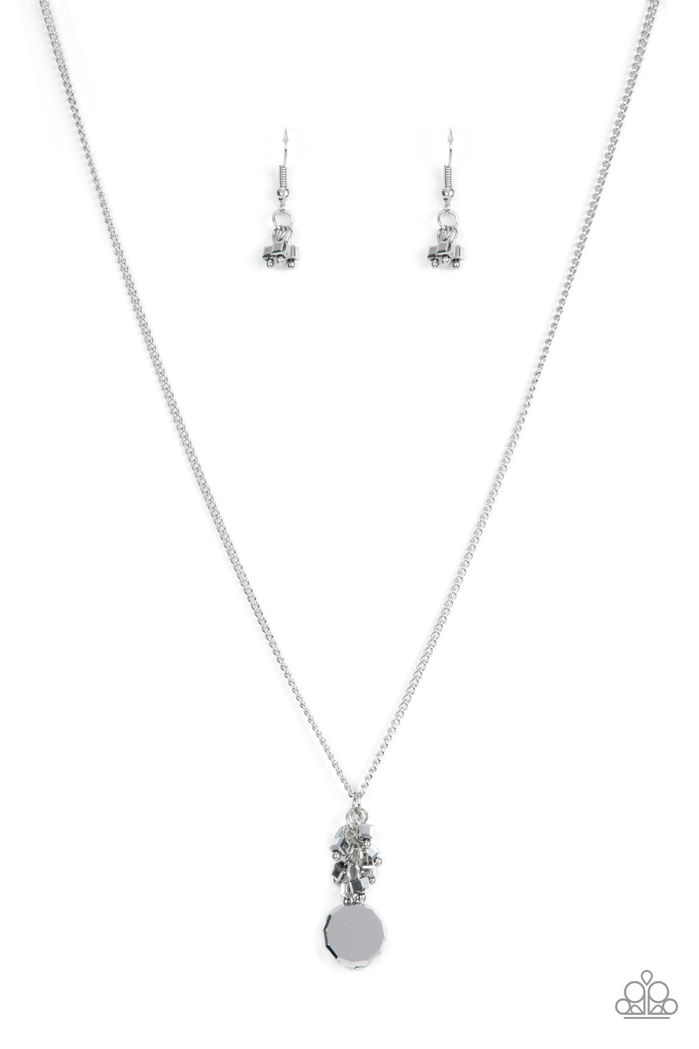 A faceted hematite gem-like bead swings from the bottom of a hematite beaded tassel, creating a twinkly pendant below the collar