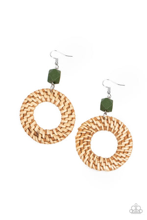 Paparazzi Wildly Wicker - Green Earrings