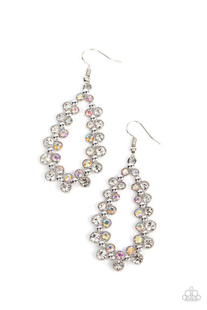 Paparazzi Its About to GLOW Down - White Iridescent Earrings