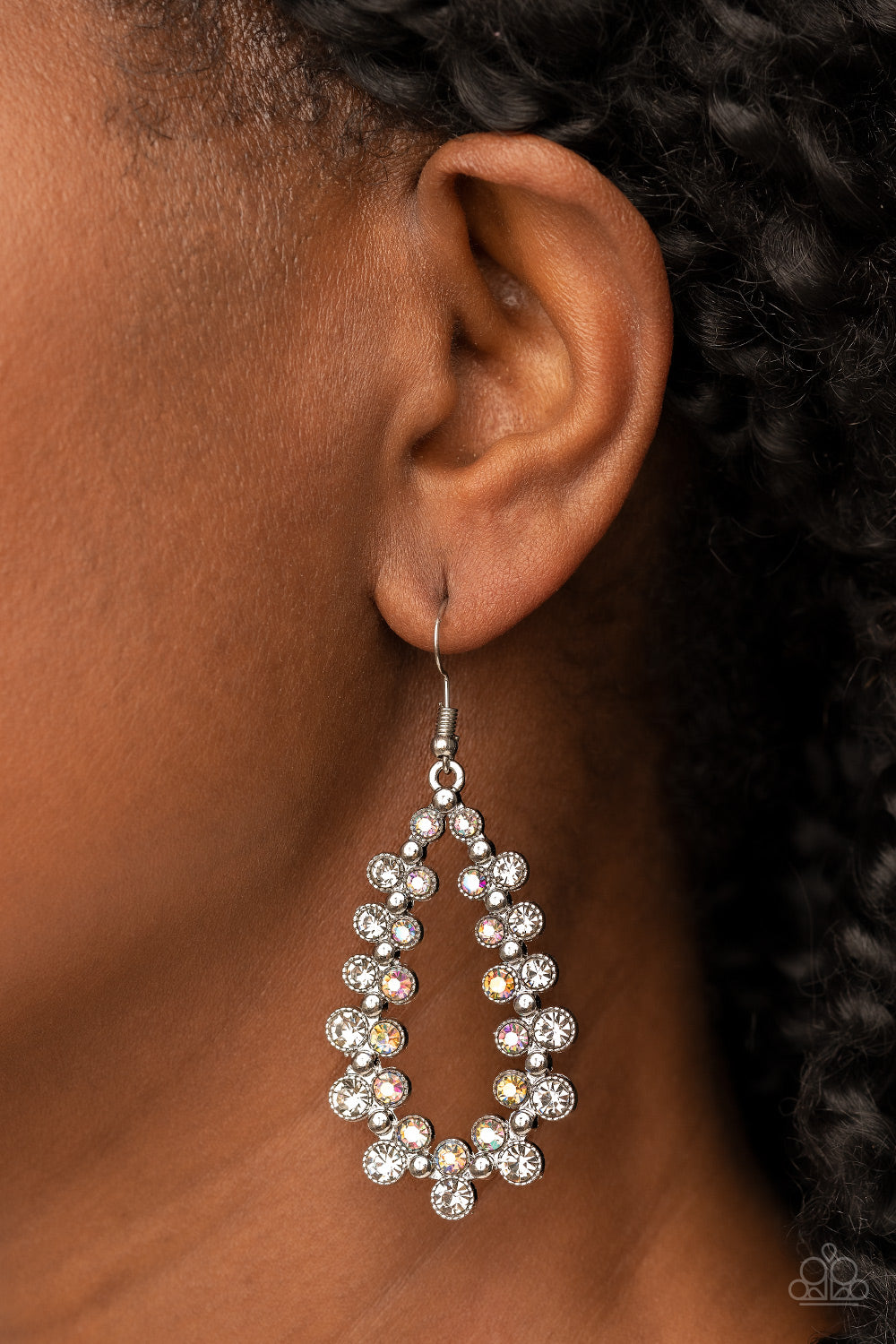 Paparazzi Its About to GLOW Down - White Iridescent Earrings